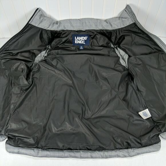 Lands End Goose Down Puffer Vest Womens M 10-12 Black White Check Satin Quilted - Picture 9 of 14